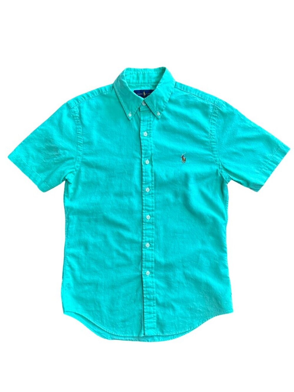 Ralph Lauren Shirt M's Small Slim Green Chambray Short Sleeve Classic Button Up